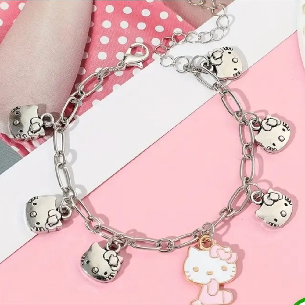 New Hello Kitty Silver Toned Charm Bracelet